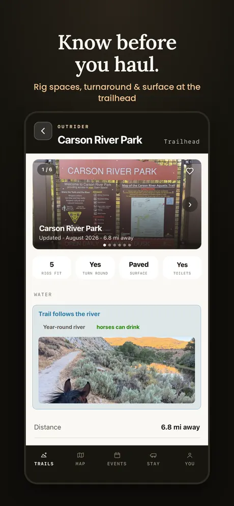 The Outrider app showing a trailhead's rig spaces, turnaround and surface