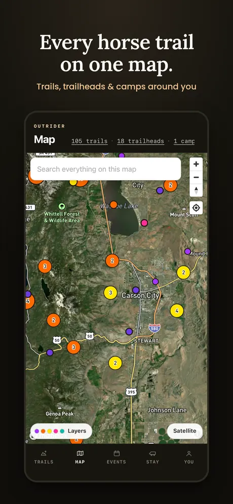Map of horse trails, trailheads and camps