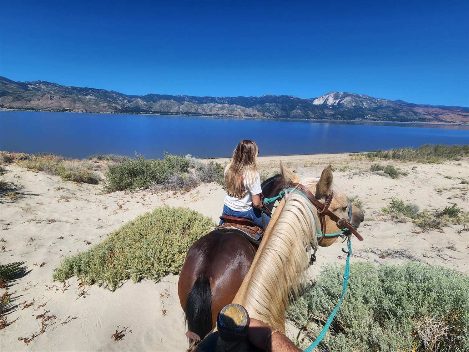 Riding toward Washoe Lake with the Carson Range beyond